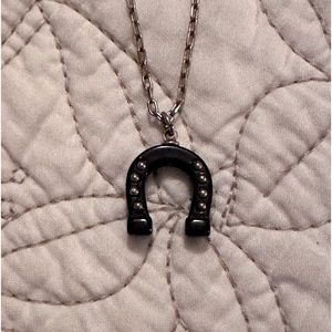 J. Crew Black Horseshoe Pendant Necklace with Silver Accents